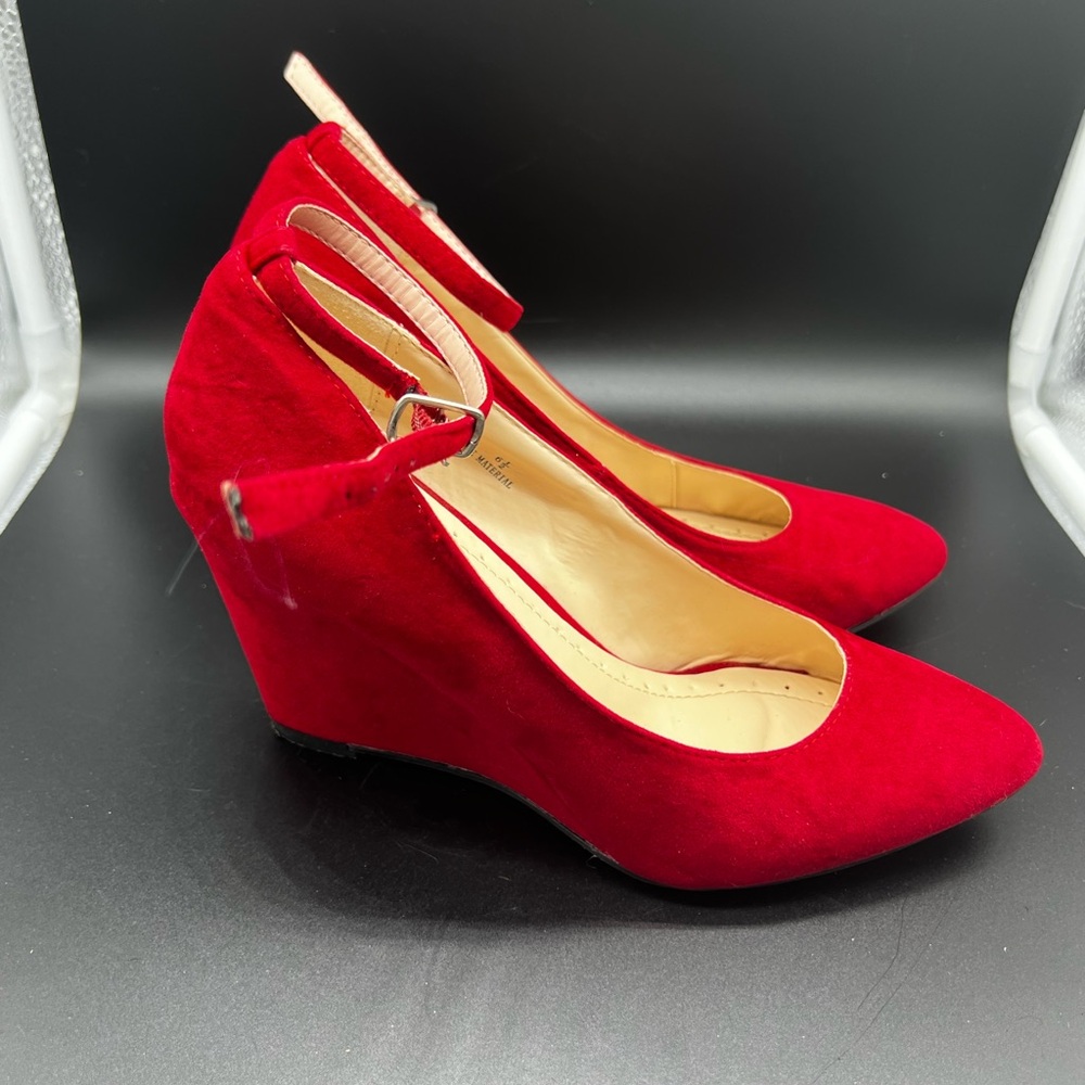 6.5 red wedge heels with ankle strap Bamboo
